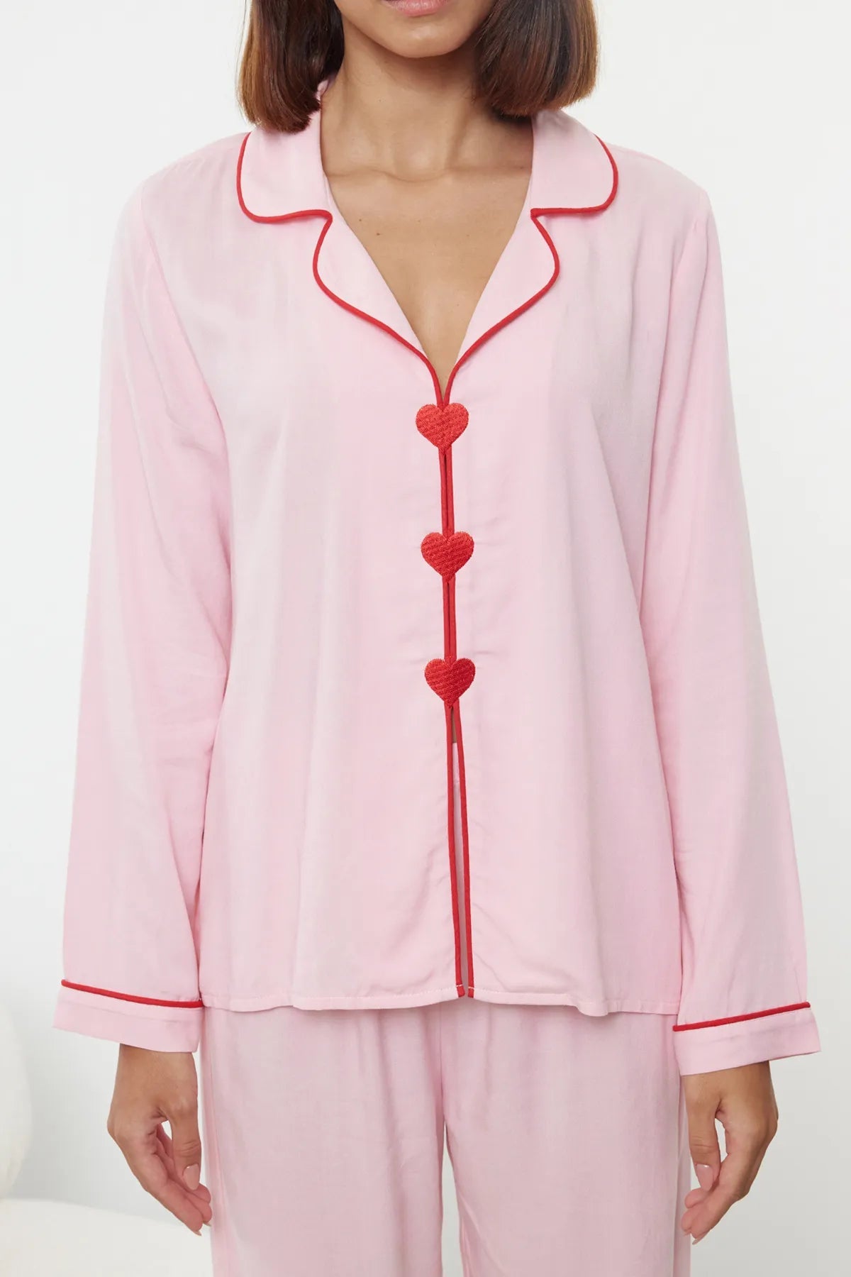 Pink Heart - shaped Viscose Woven Pajama Set - Lebbse