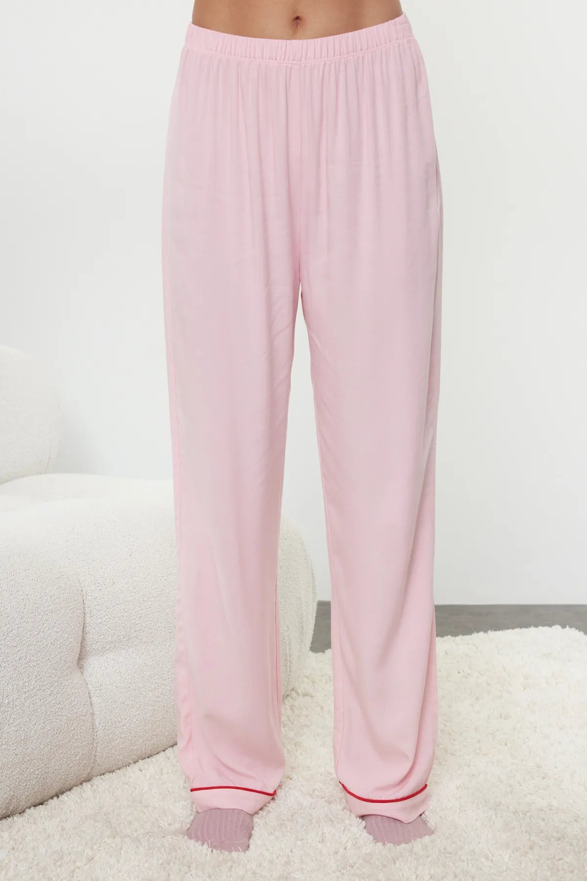 Pink Heart - shaped Viscose Woven Pajama Set - Lebbse