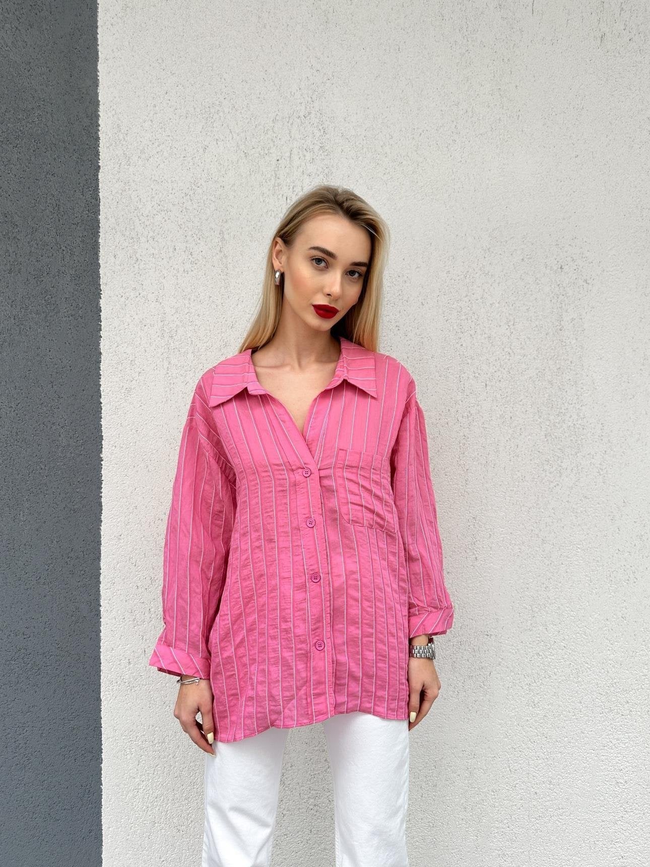 PINK LOW SHOULDER STRIPED SHIRT - Lebbse