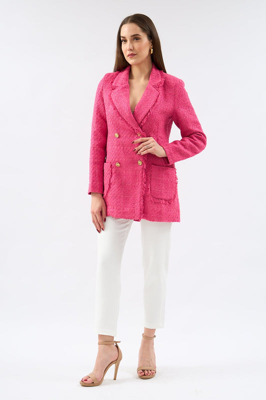 Pink Padded Blazer Jacket With Pockets - Lebbse