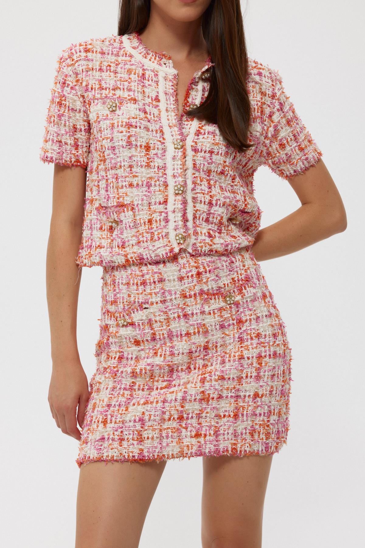 Pink Tweed Knitted Skirt Suit - Lebbse