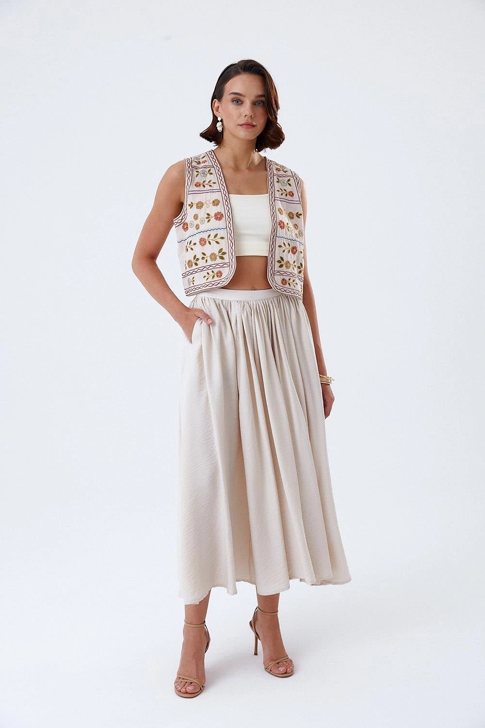 Pleated Detailed Midi Skirt - Lebbse