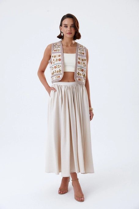 Pleated Detailed Midi Skirt - Lebbse