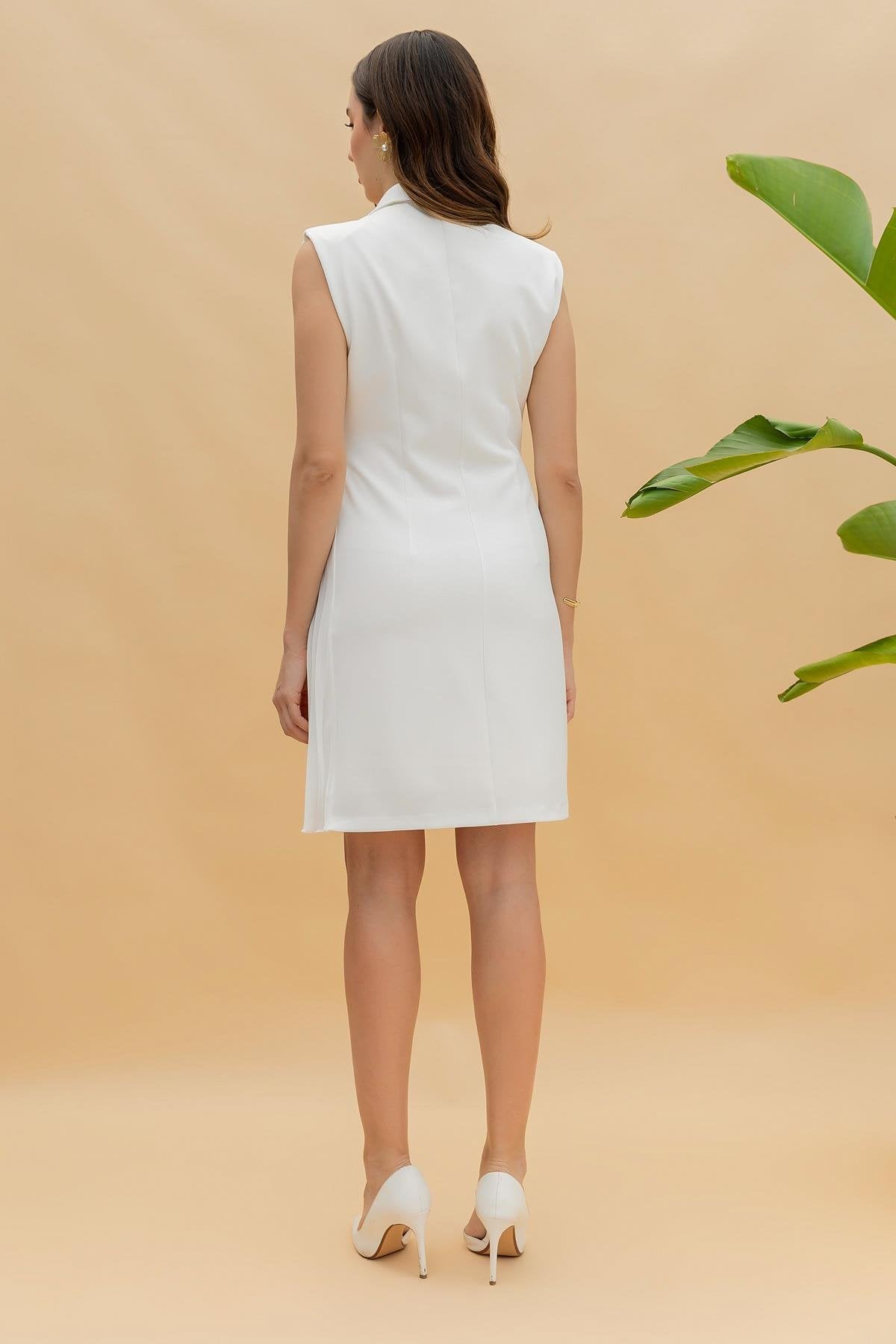 Pleated Jacket Dress - WHITE - Lebbse