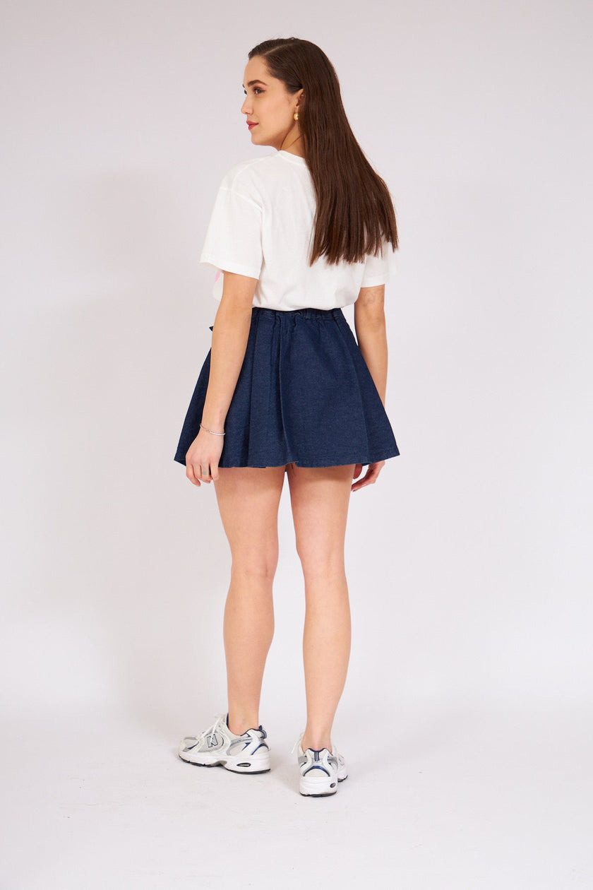 Pleated Mini Denim Skirt Blue - Lebbse