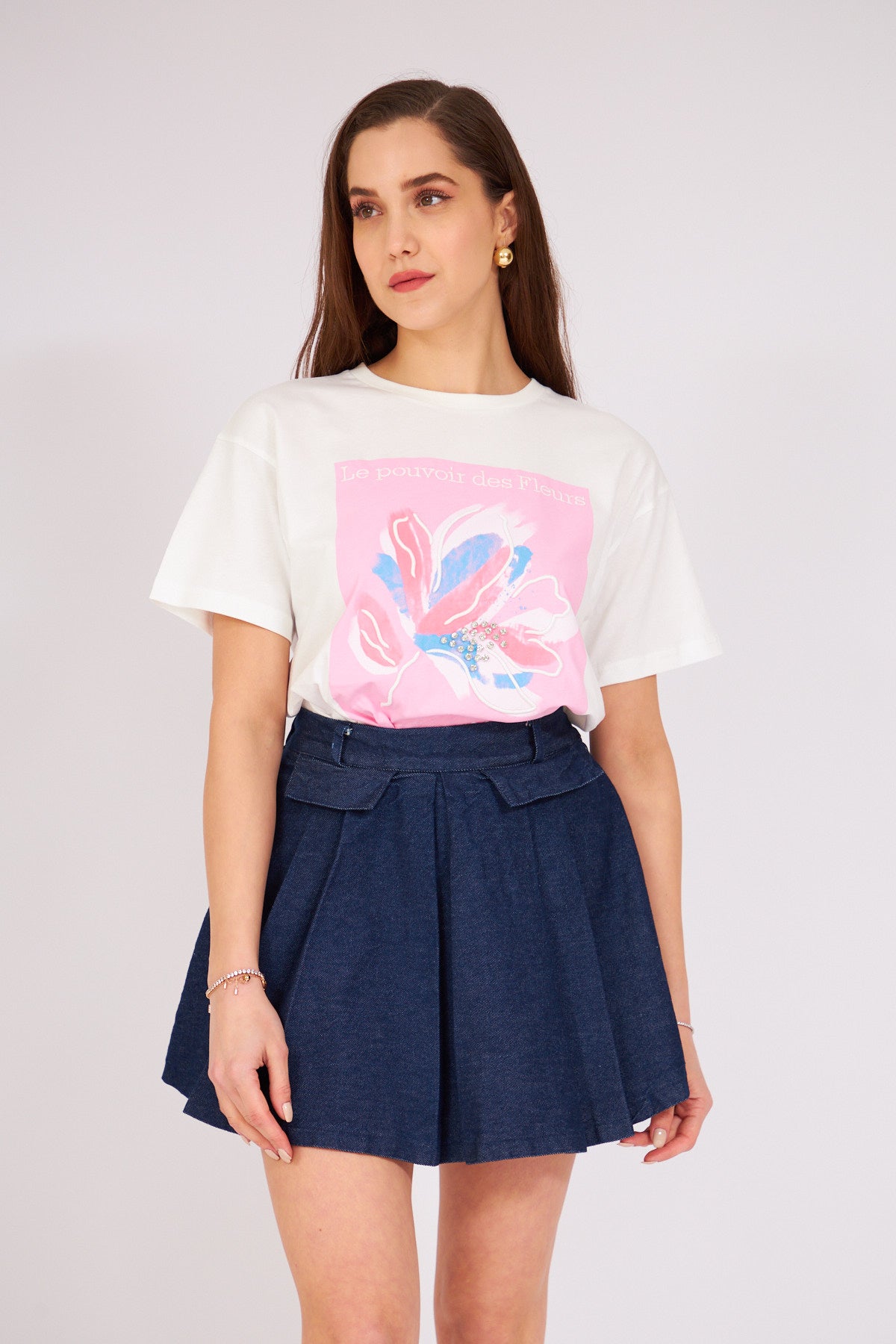 Blue Pleated Mini Denim Skirt | CLOTHES | Skirt | Lebbse Blue Pleated Mini Denim Skirt | CLOTHES | Skirt | Lebbse