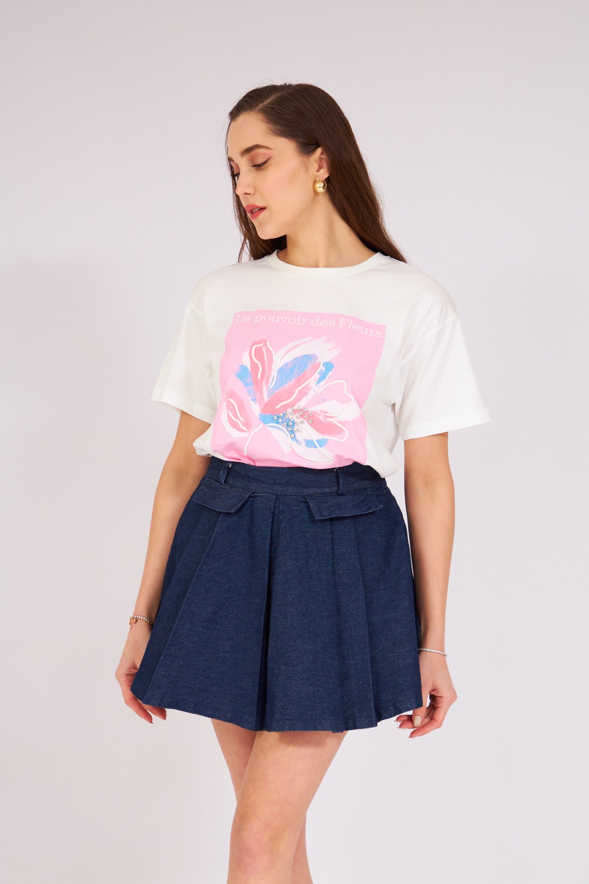 Blue Pleated Mini Denim Skirt | CLOTHES | Skirt | Lebbse Blue Pleated Mini Denim Skirt | CLOTHES | Skirt | Lebbse