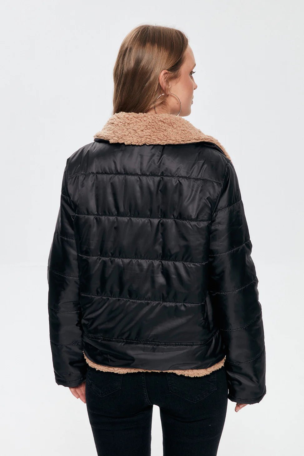 Plush Detailed Puffer Jacket Black - Lebbse