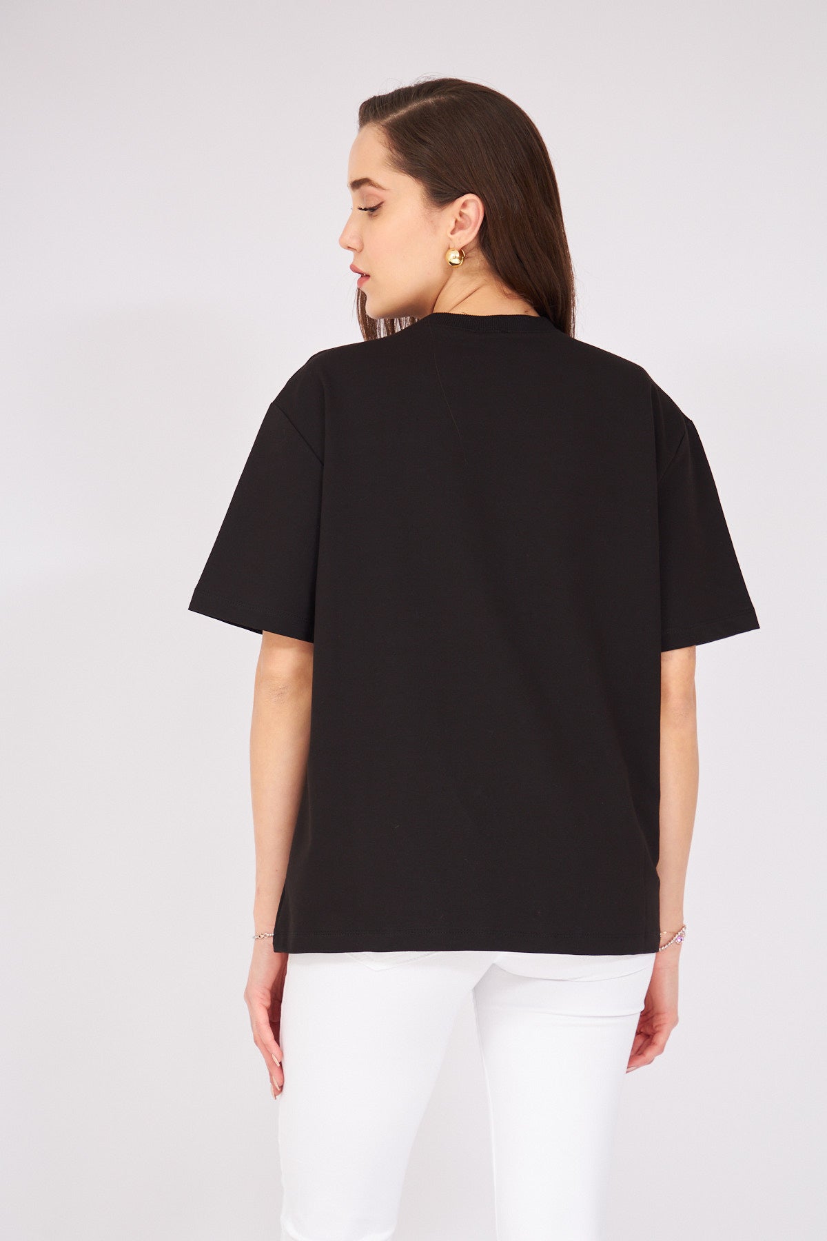 Poplin Stone Embroidered Tshirt Black - Lebbse