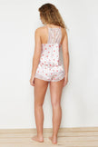 Powder Satin Heart Lace Detailed Rope Strap Woven Pajama Set - Lebbse