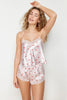 Powder Satin Heart Lace Detailed Rope Strap Woven Pajama Set - Lebbse