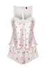 Powder Satin Heart Lace Detailed Rope Strap Woven Pajama Set - Lebbse