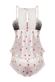 Powder Satin Heart Lace Detailed Rope Strap Woven Pajama Set - Lebbse