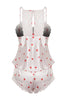 Powder Satin Heart Lace Detailed Rope Strap Woven Pajama Set - Lebbse