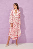4- فتحة الرقبة فستان V بودرة بياقة وأكمام طويلة وطيات - Powder V-Neck Tie Detailed Long Sleeve Pleated Patterned Dress