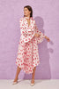 فتحة الرقبة فستان V بودرة بياقة وأكمام طويلة وطيات - Powder V-Neck Tie Detailed Long Sleeve Pleated Patterned Dress
