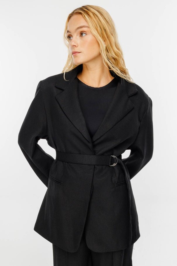 Premium Belted Blazer Black Jacket - Lebbse