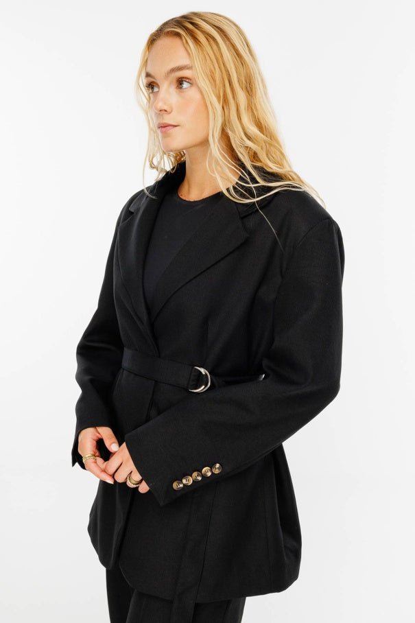 Premium Belted Blazer Black Jacket - Lebbse