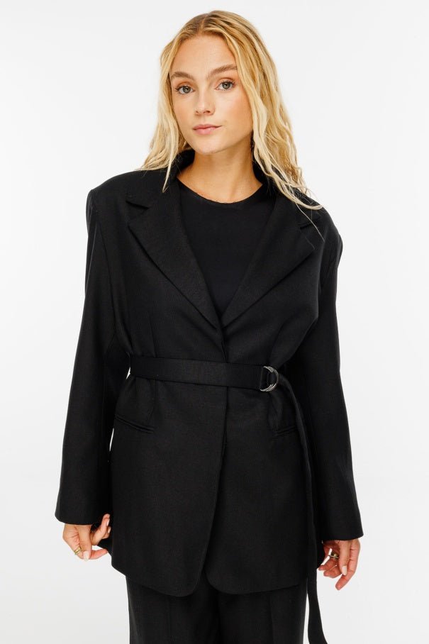 Premium Belted Blazer Black Jacket - Lebbse