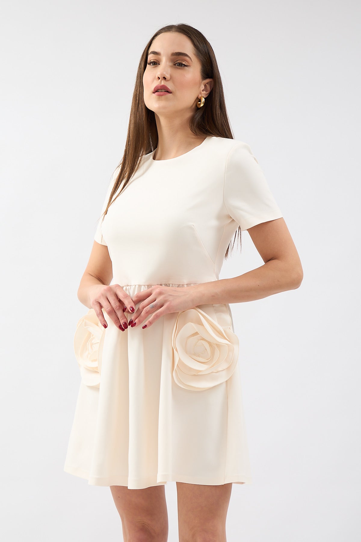 Premium Big Rose Detailed Crepe Dress - Lebbse