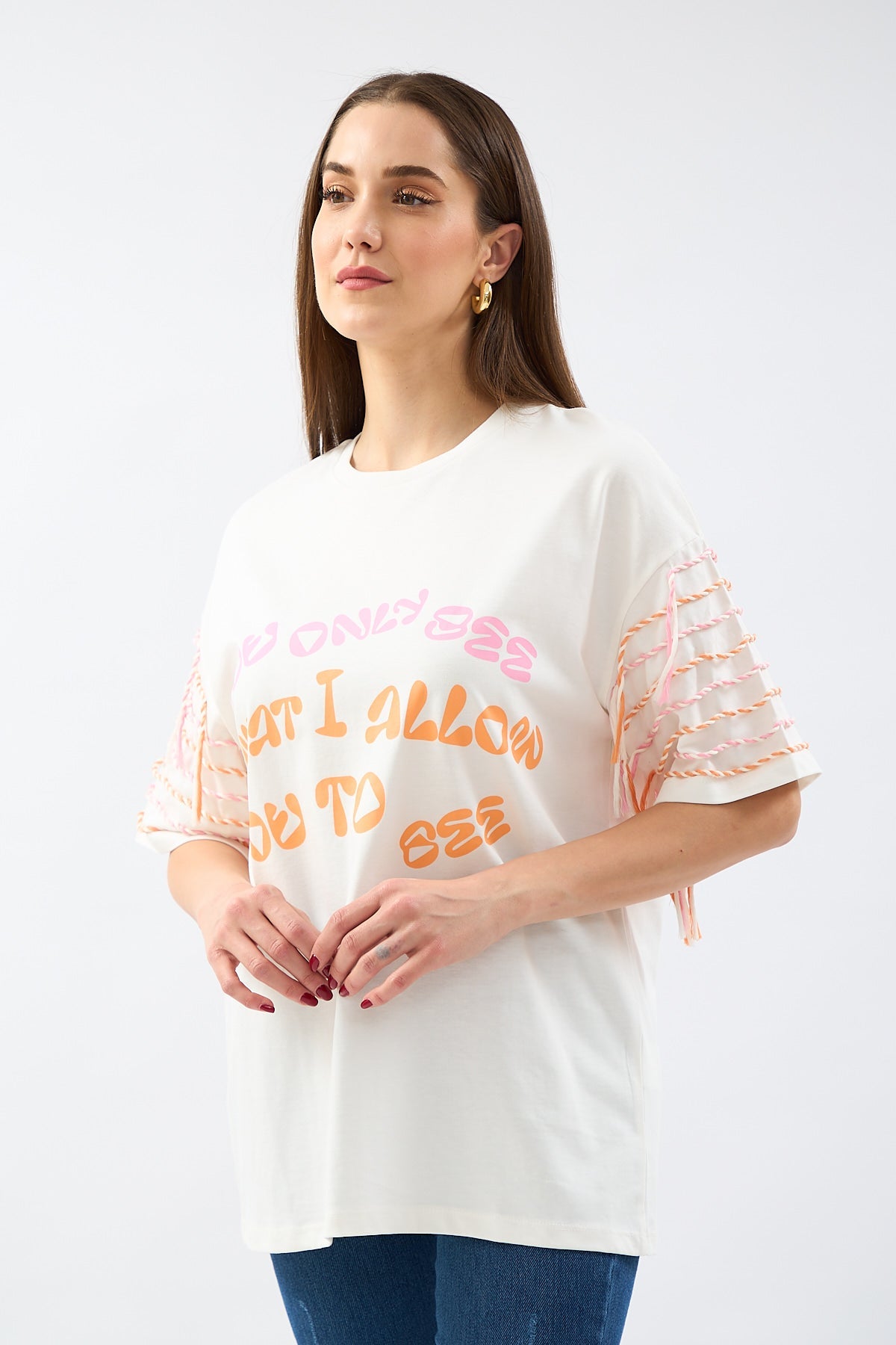 Printed and Cord Detailed Tshirt - Lebbse