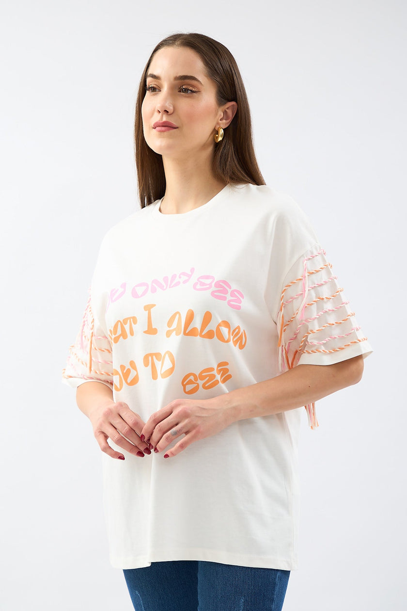 Printed and Cord Detailed Tshirt - Lebbse