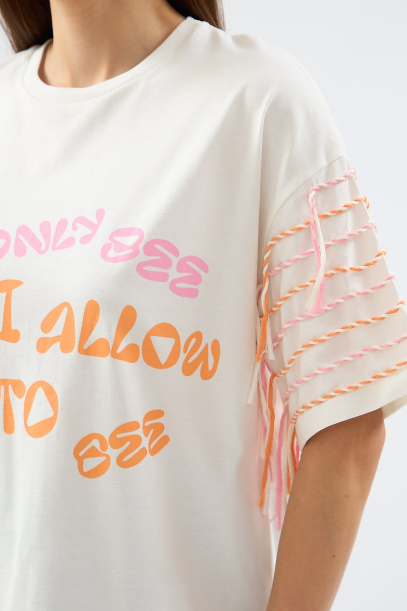 Printed and Cord Detailed Tshirt - Lebbse