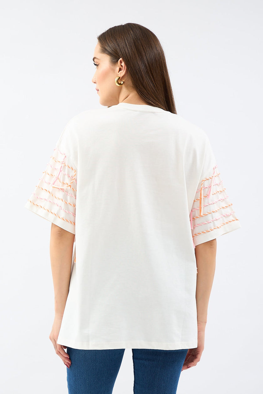 Printed and Cord Detailed Tshirt - Lebbse