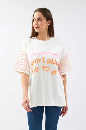 Printed and Cord Detailed Tshirt - Lebbse
