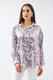 قميص نسائي منقوش مطبوع باللون الوردي والأزرق - Printed Patterned Shirt Pink Blue