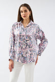 2- قميص نسائي منقوش مطبوع باللون الوردي والأزرق - Printed Patterned Shirt Pink Blue