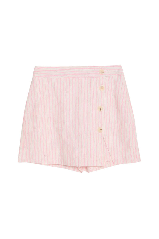Pinstripe Short Skirt with Button Accessories Pink