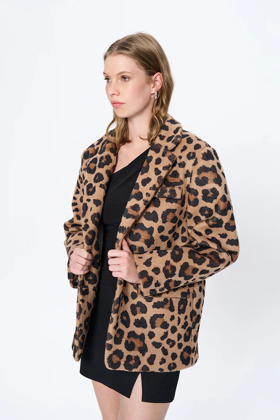 Leopard Patterned Oversize Cashmere Blazer Jacket Camel