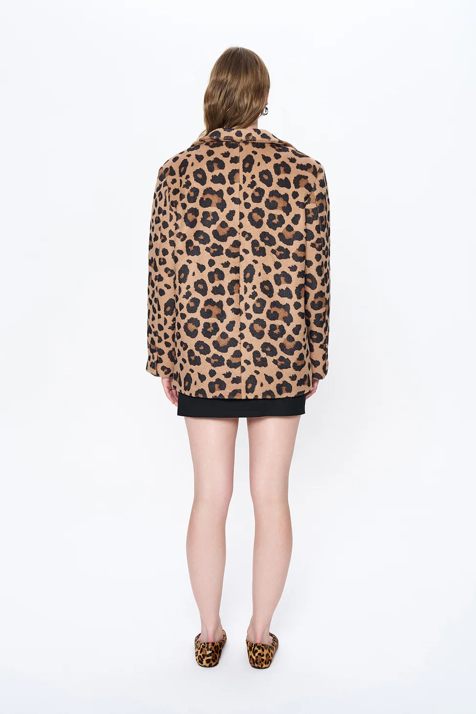 Leopard Patterned Oversize Cashmere Blazer Jacket Camel