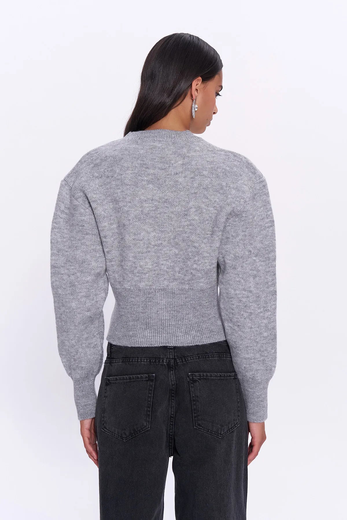 Zipper Accessory Long Sleeve Knitwear Gray