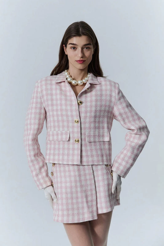 Button Detailed Tweed Jacket Pink