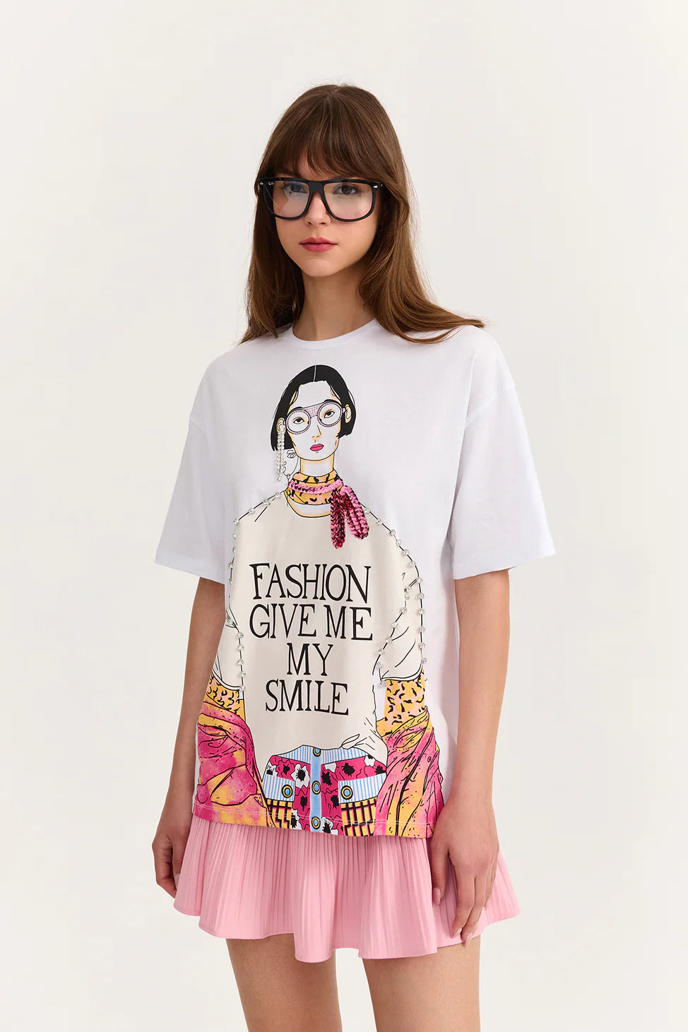 Printed T-Shirt White with Stone Accessories