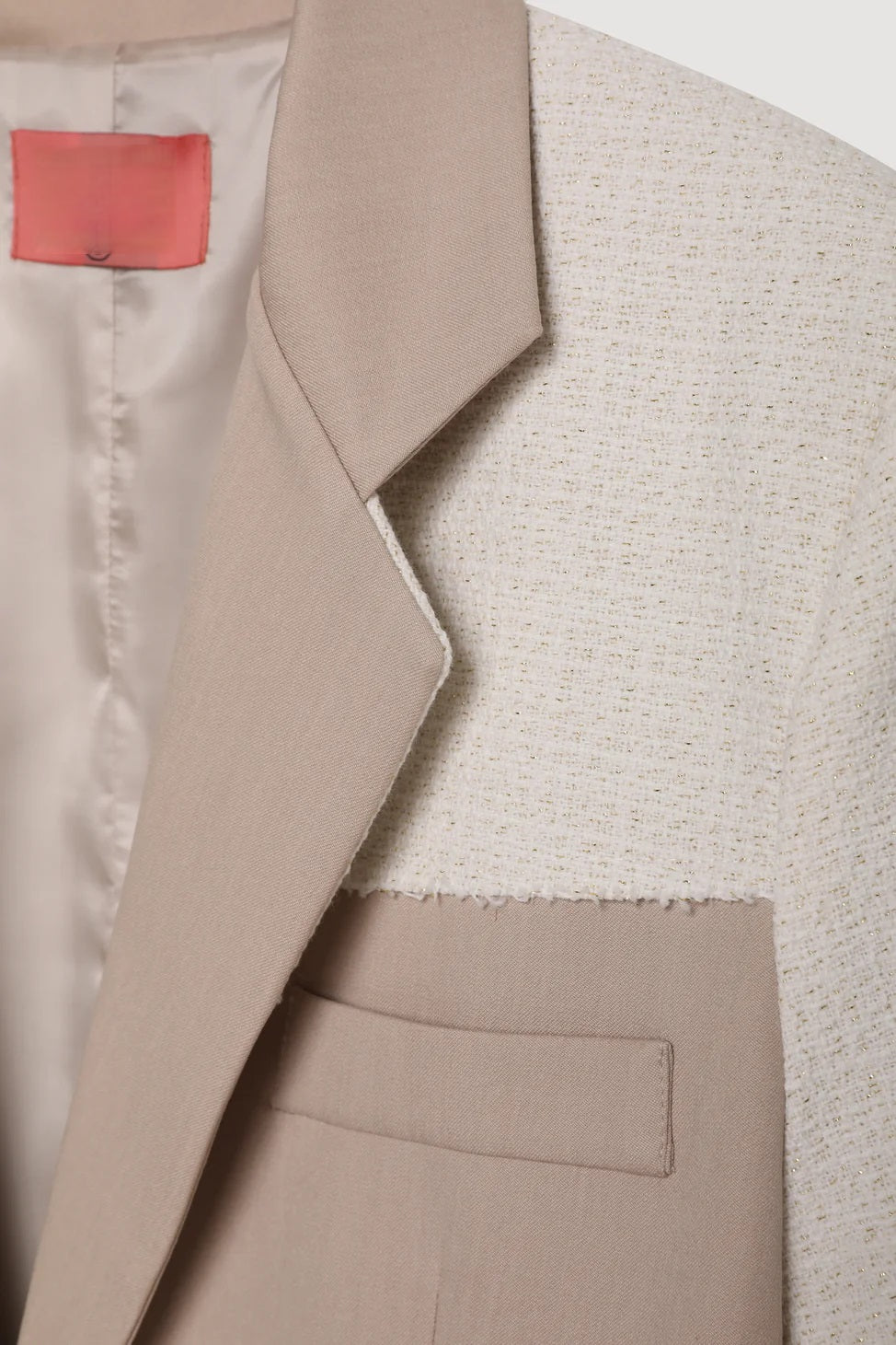 Double Breasted Textured Match Blazer Jacket Beige