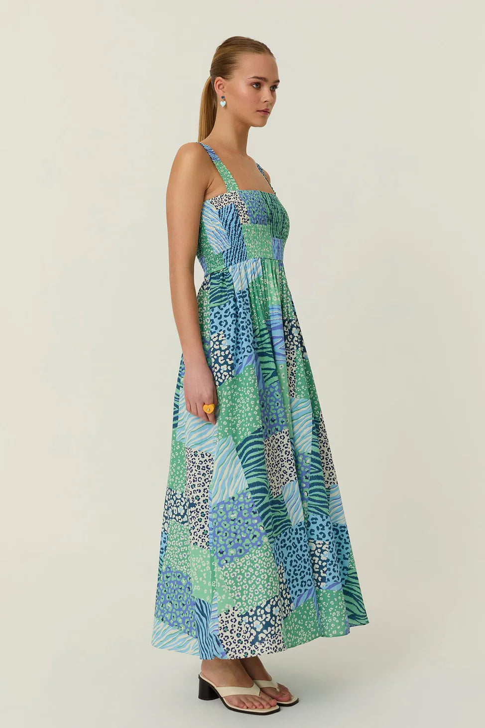 Gipe Detailed Colorful Patterned Long Dress Mint