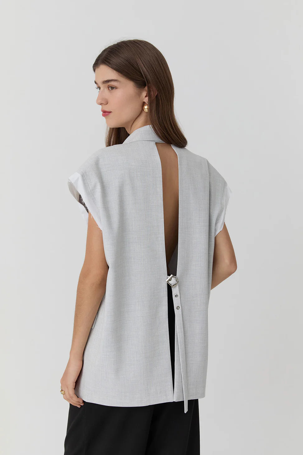 Garni Detailed Backless Vest Light Gray