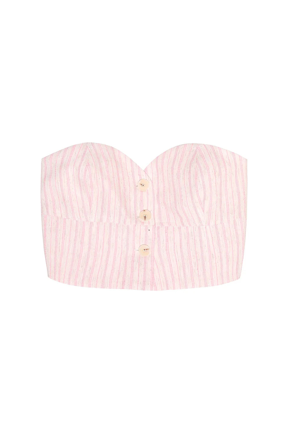 Button Detailed Striped Strapless Blouse Pink