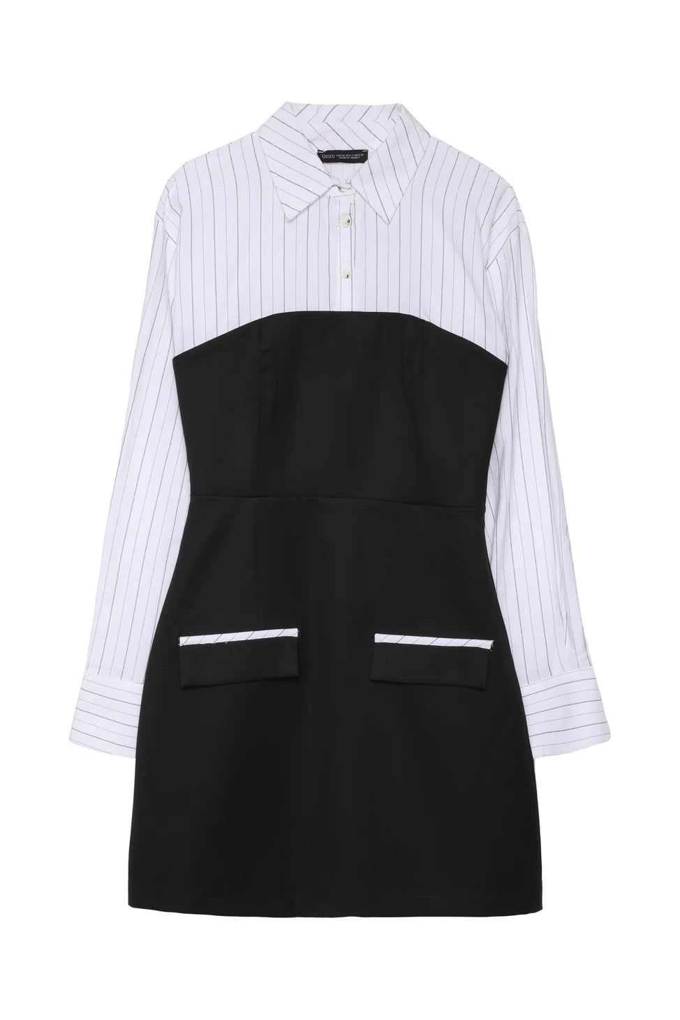 Shirt Match Pocket Flap Mini Dress Black