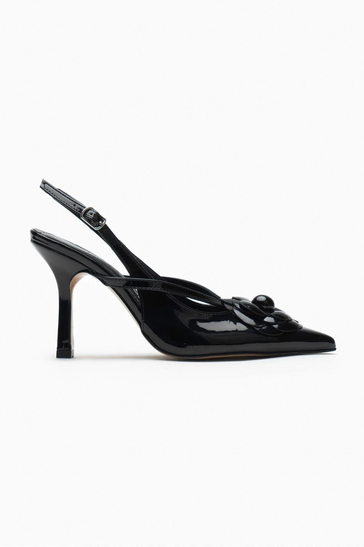 RALFHI BLACK Patent Leather ACCESSORY DETAIL ANKLE - TIED WOMEN'S THIN HEEL SHOES - Lebbse