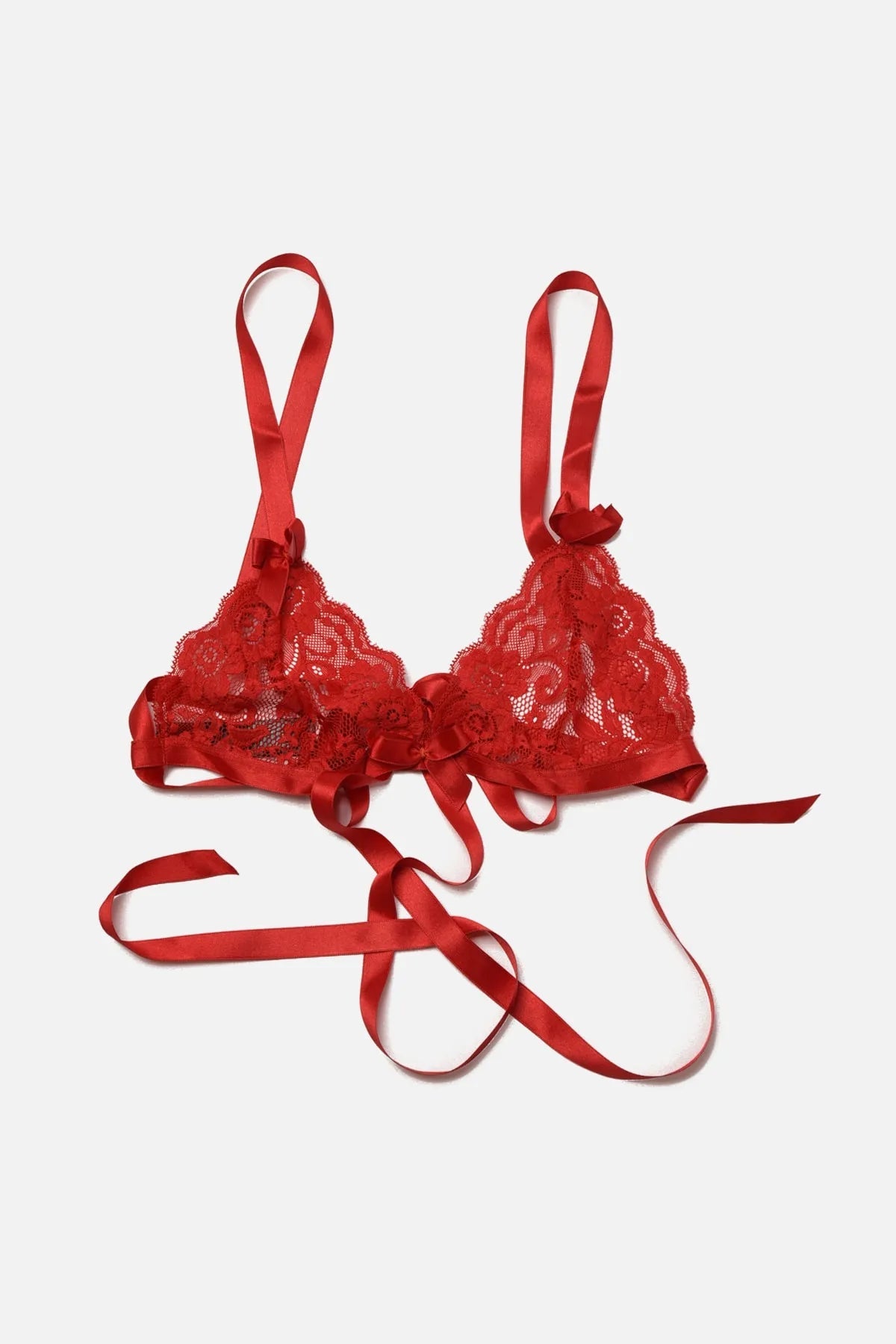 Red Lace Non - wired Cupless Knitted Underwear Set - Lebbse