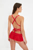 Red Lace Non - wired Cupless Knitted Underwear Set - Lebbse