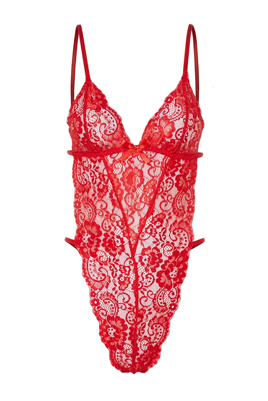 Red Lace Stud Knitted Body - Lebbse