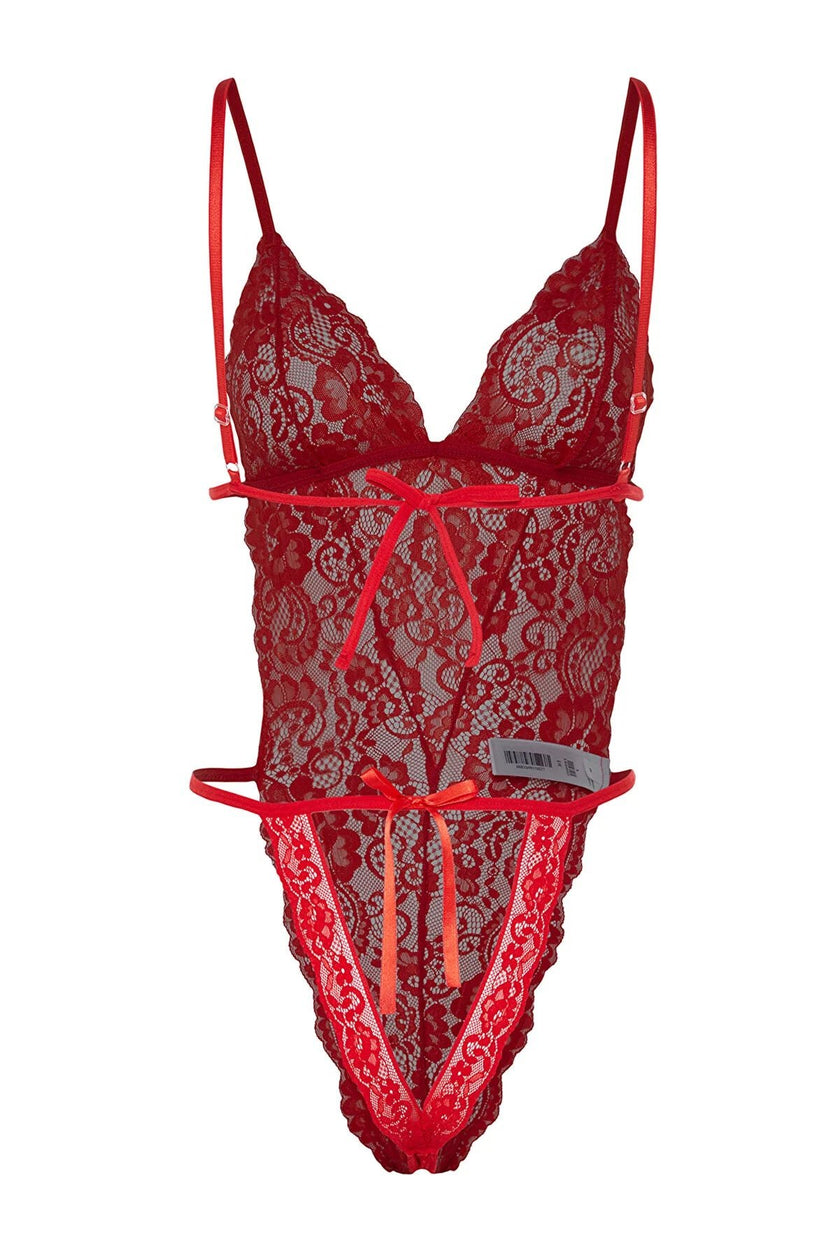 Red Lace Stud Knitted Body - Lebbse