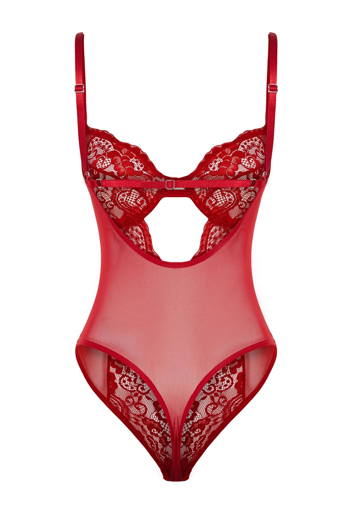 Red Lace Window/Cut Out Detail Snap Bodysuit - Lebbse