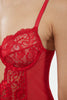 Red Lace Window/Cut Out Detail Snap Bodysuit - Lebbse