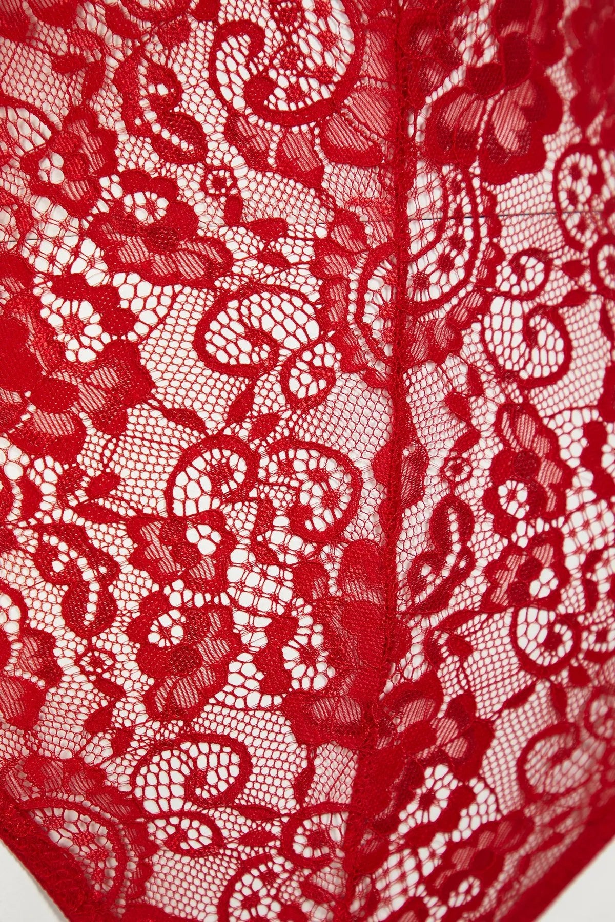 Red Lace Window/Cut Out Detail Snap Bodysuit - Lebbse